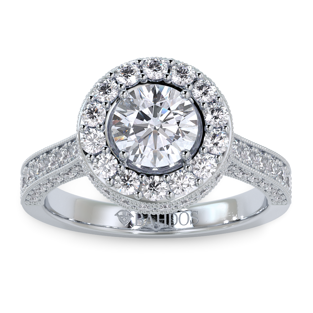 3-Sided Vintage Diamond Halo Engagement Ring