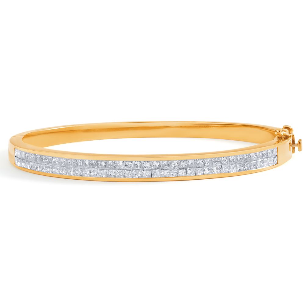 Double Row Princess Cut Diamond Bangle in 18K Yellow Gold (6.01ct)