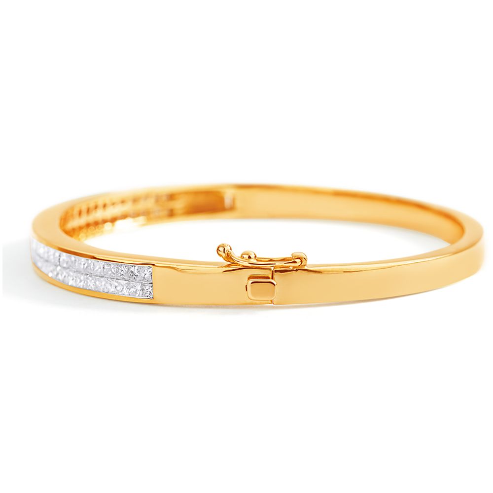 Double Row Princess Cut Diamond Bangle in 18K Yellow Gold (6.01ct)