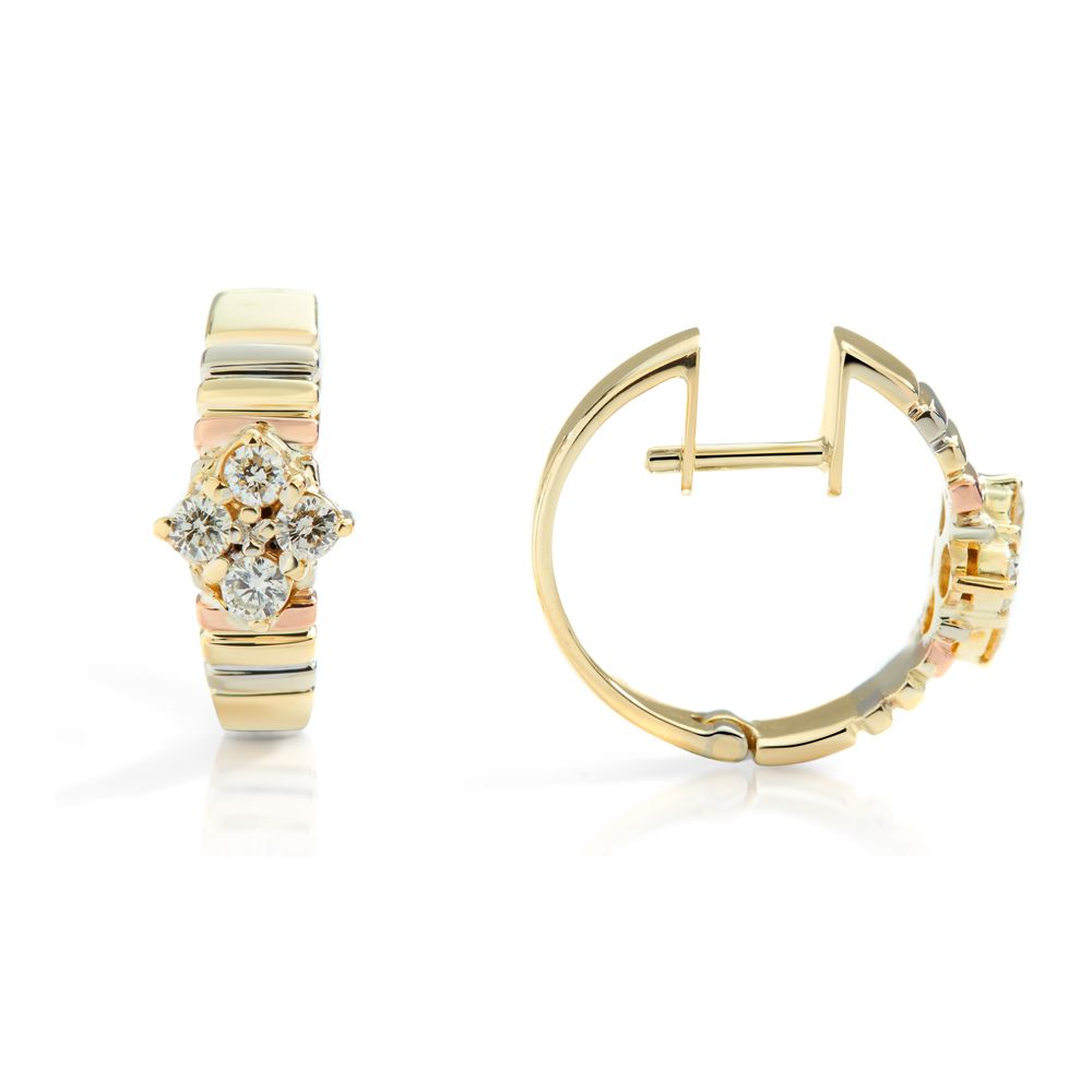 Tri-Color Diamond Cluster Hoop Earrings in 14K Gold (0.64ct)