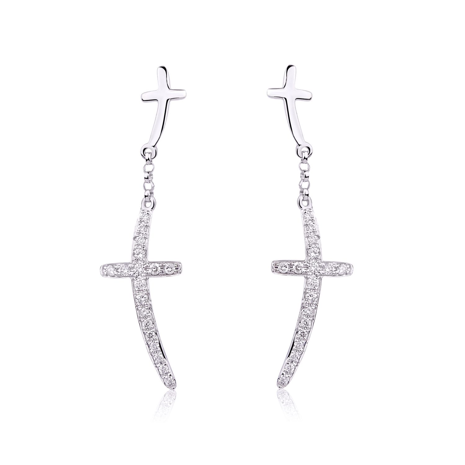 Double Cross Diamond Pavé Drop Earrings in 14K White Gold (0.15ct)