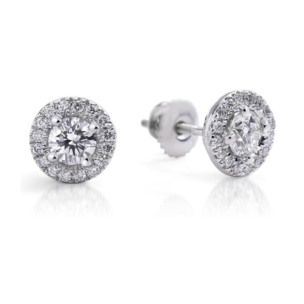 Round Halo Diamond Stud Earrings in 14K White Gold (1.00ct)