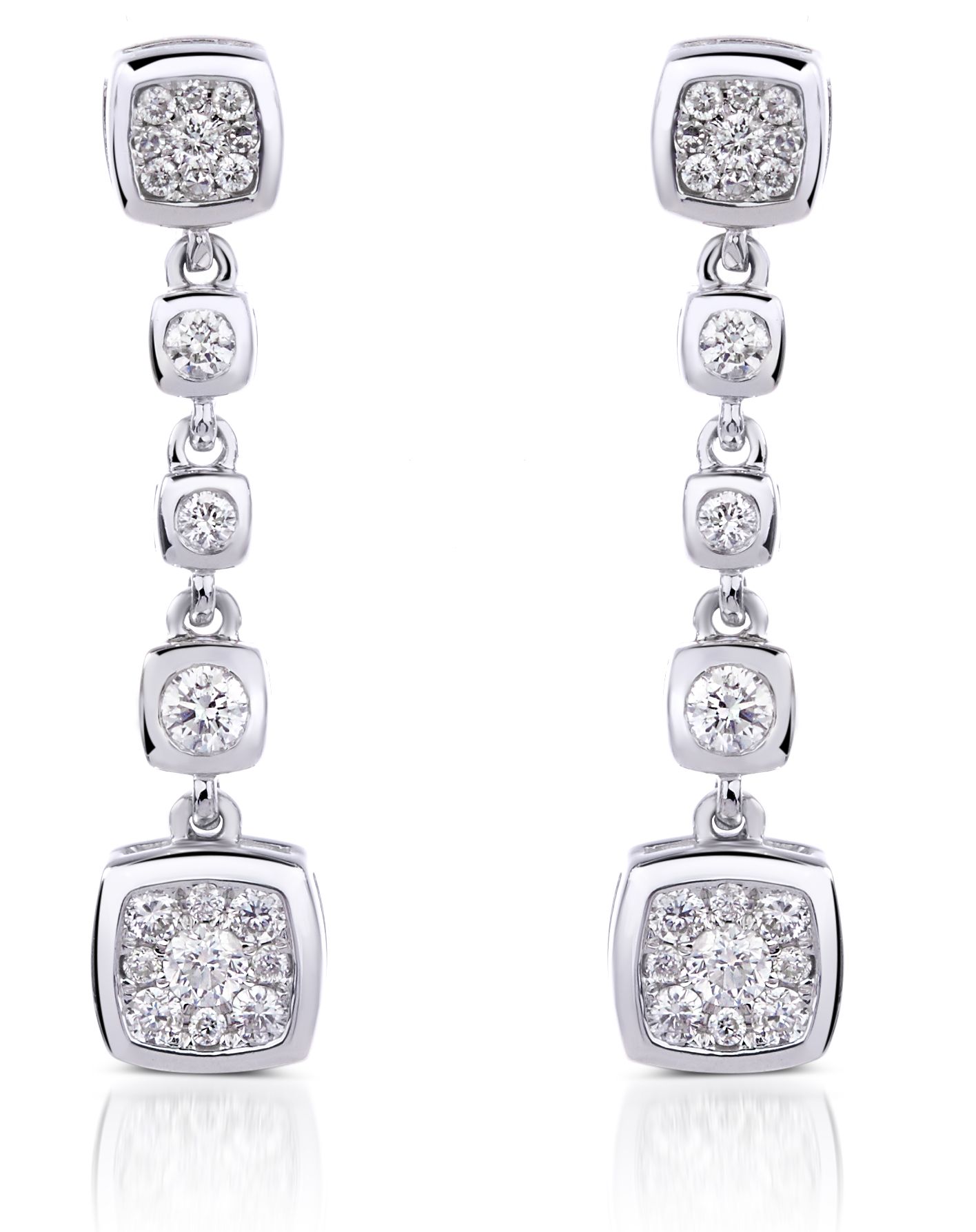 Cluster Diamond Drop Earrings in 14K White Gold
