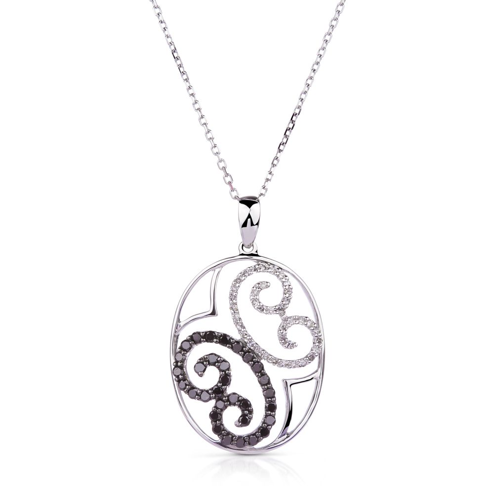 Ying & Yang Diamond Oval Pendant in 14K White Gold (0.70ct)