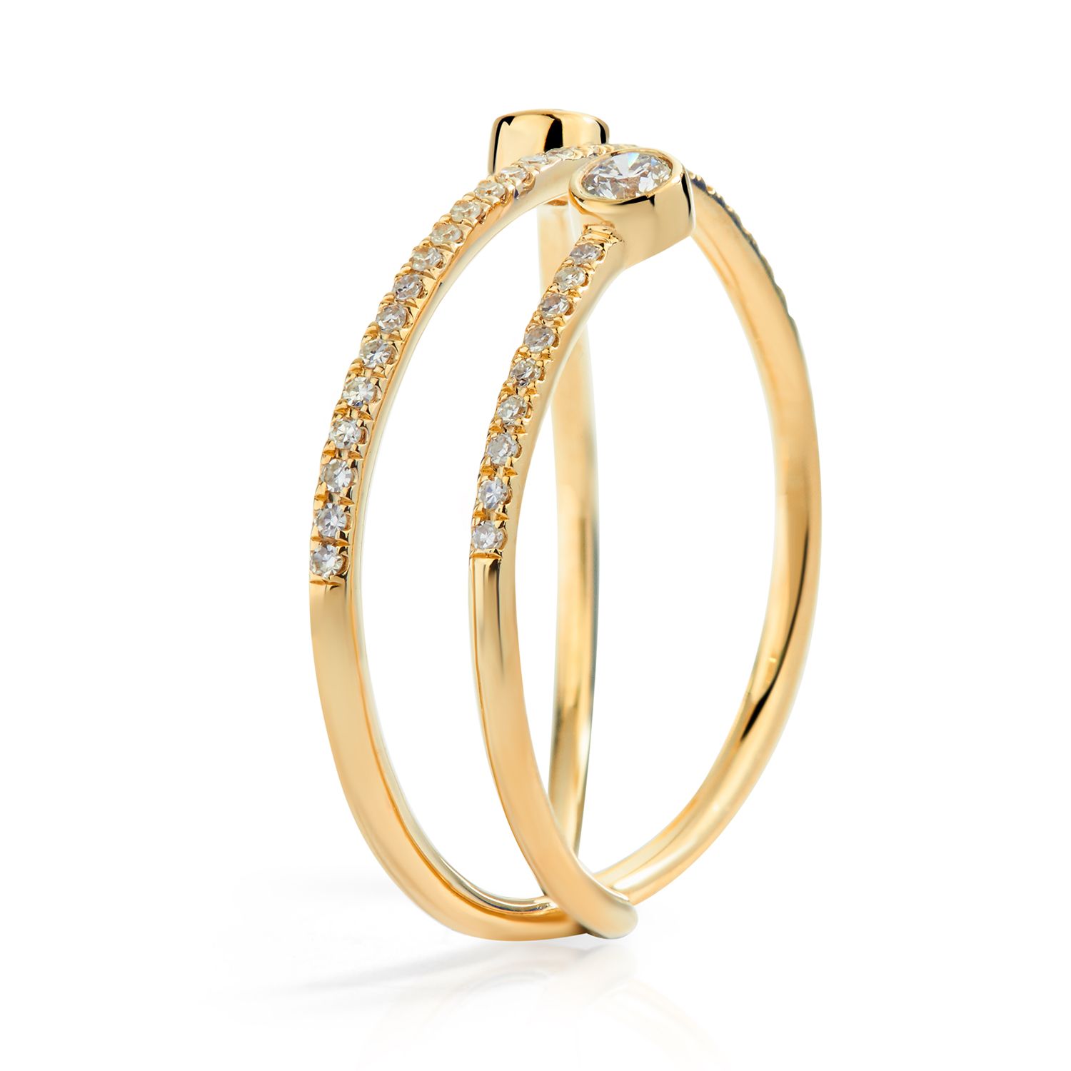 Diamond Open X Ring in 14K Yellow Gold (0.24ct)