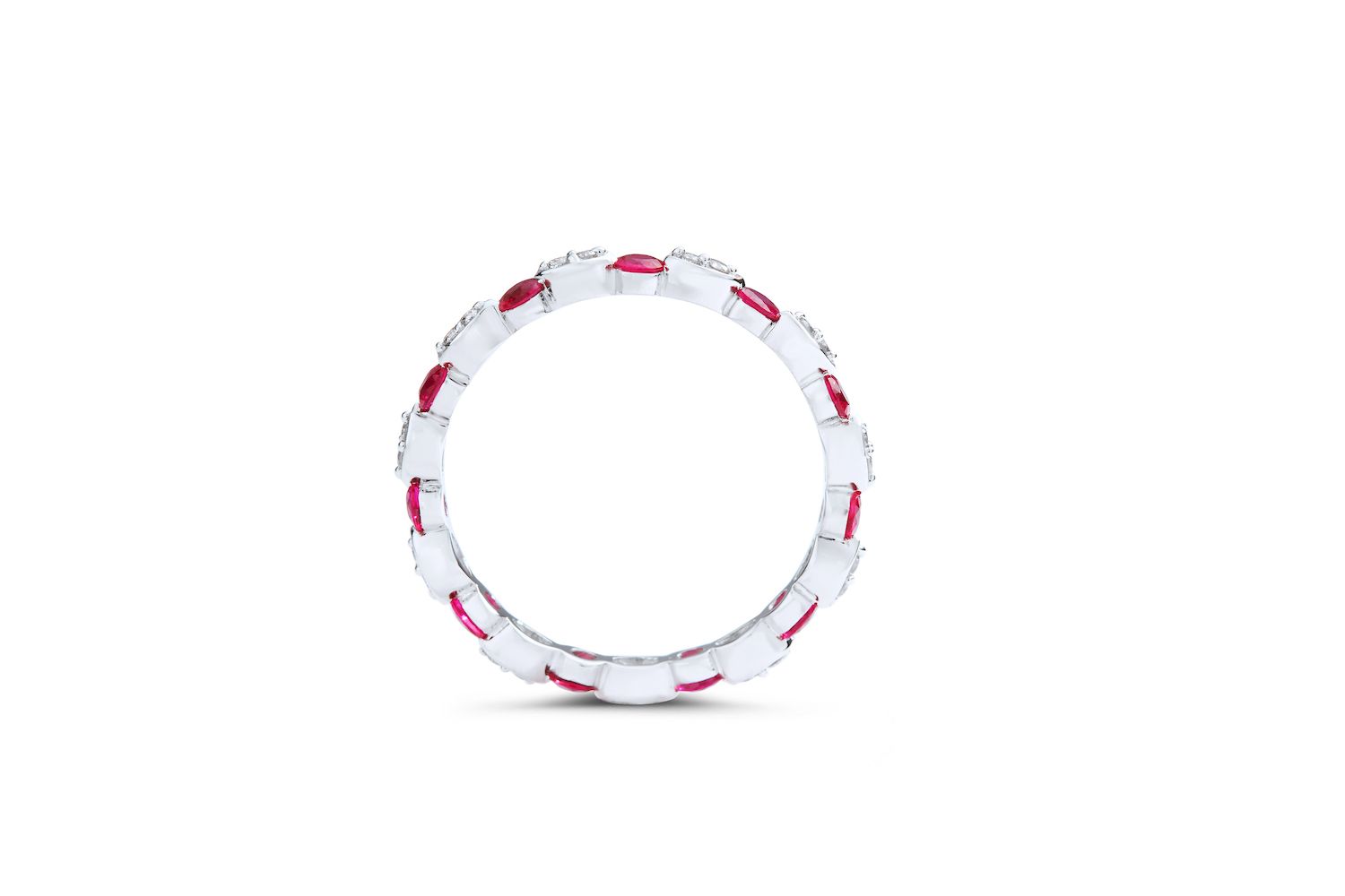 Floating Ruby and Marquise Illusion Diamond Eternity Ring in 14K White Gold