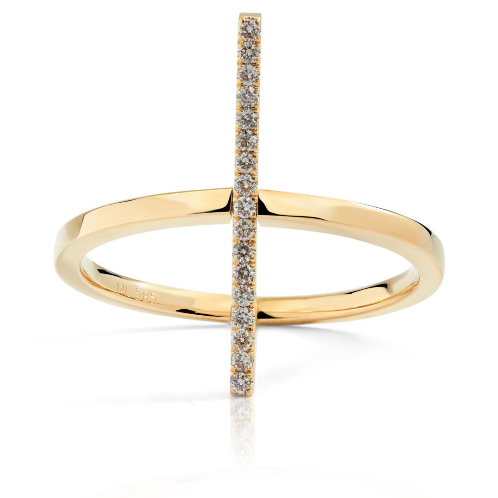 Diamond and Ruby Bar Reversible Ring in 14K Yellow Gold