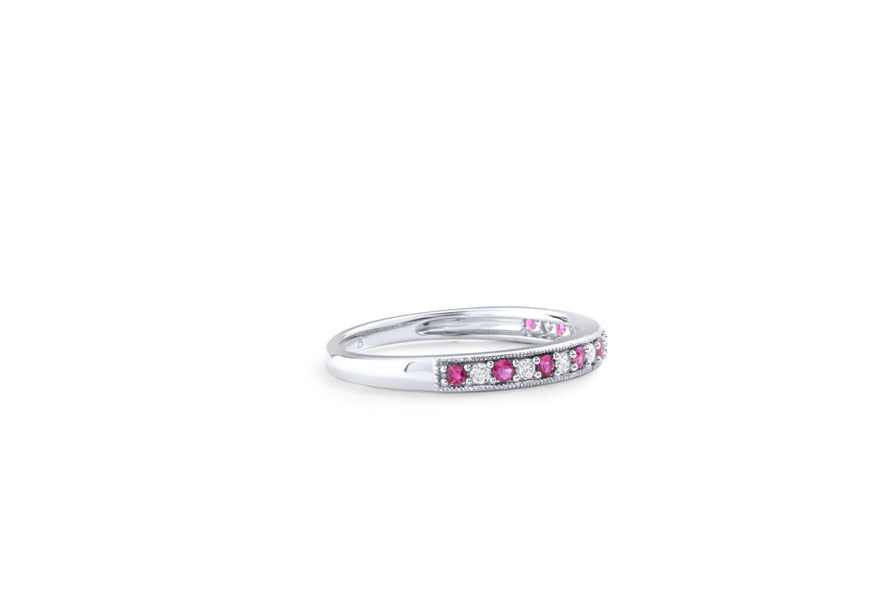 Halfway Ruby & Diamond Ring in 14K White Gold