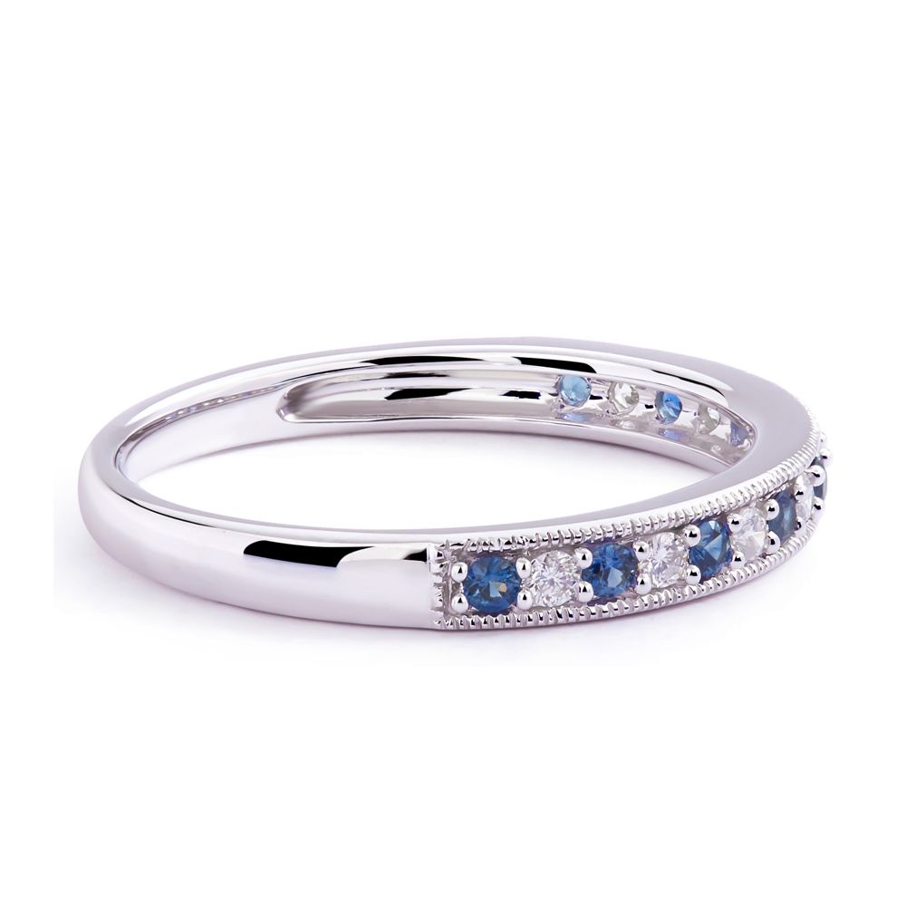 Diamond & Sapphire Milgrain Pavé Ring in 14K White Gold (2mm)