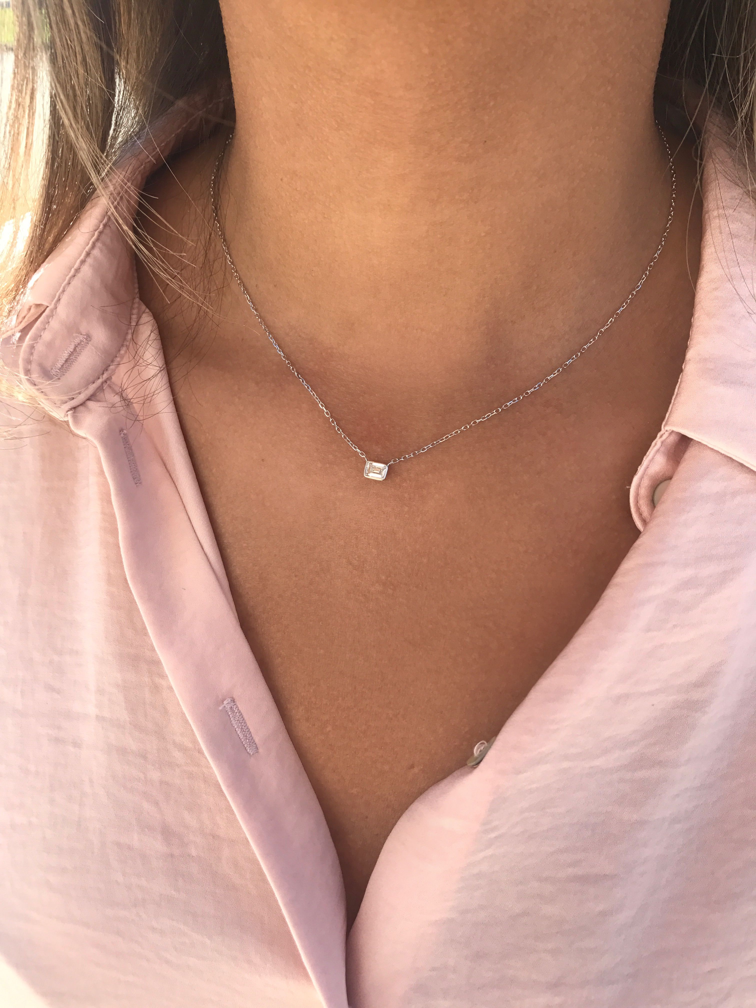 Floating Emerald Diamond Necklace in 14K White Gold (0.52ct)