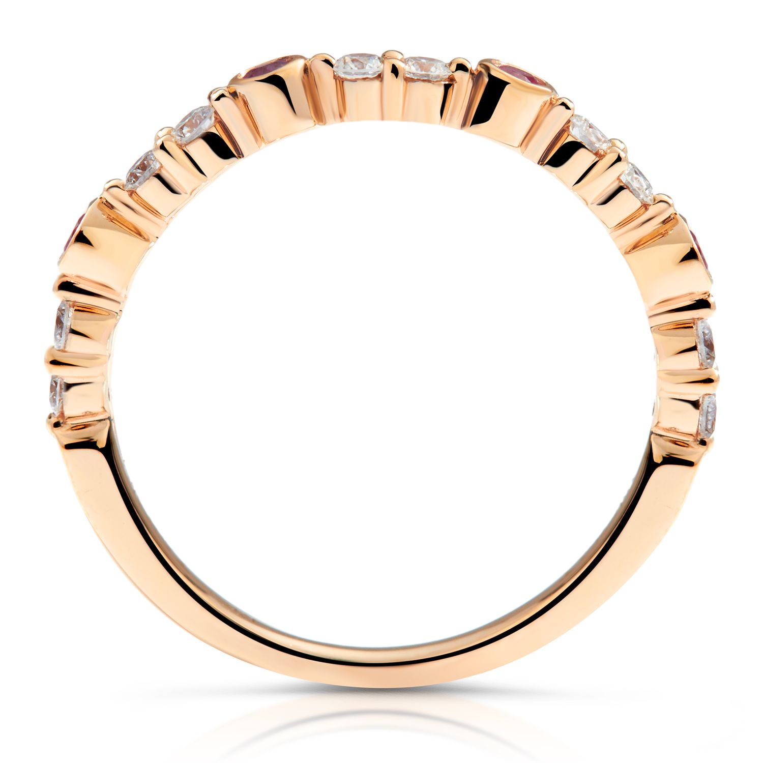 Double Diamond and Ruby Stackable Ring in 18K Rose Gold (2.40mm)