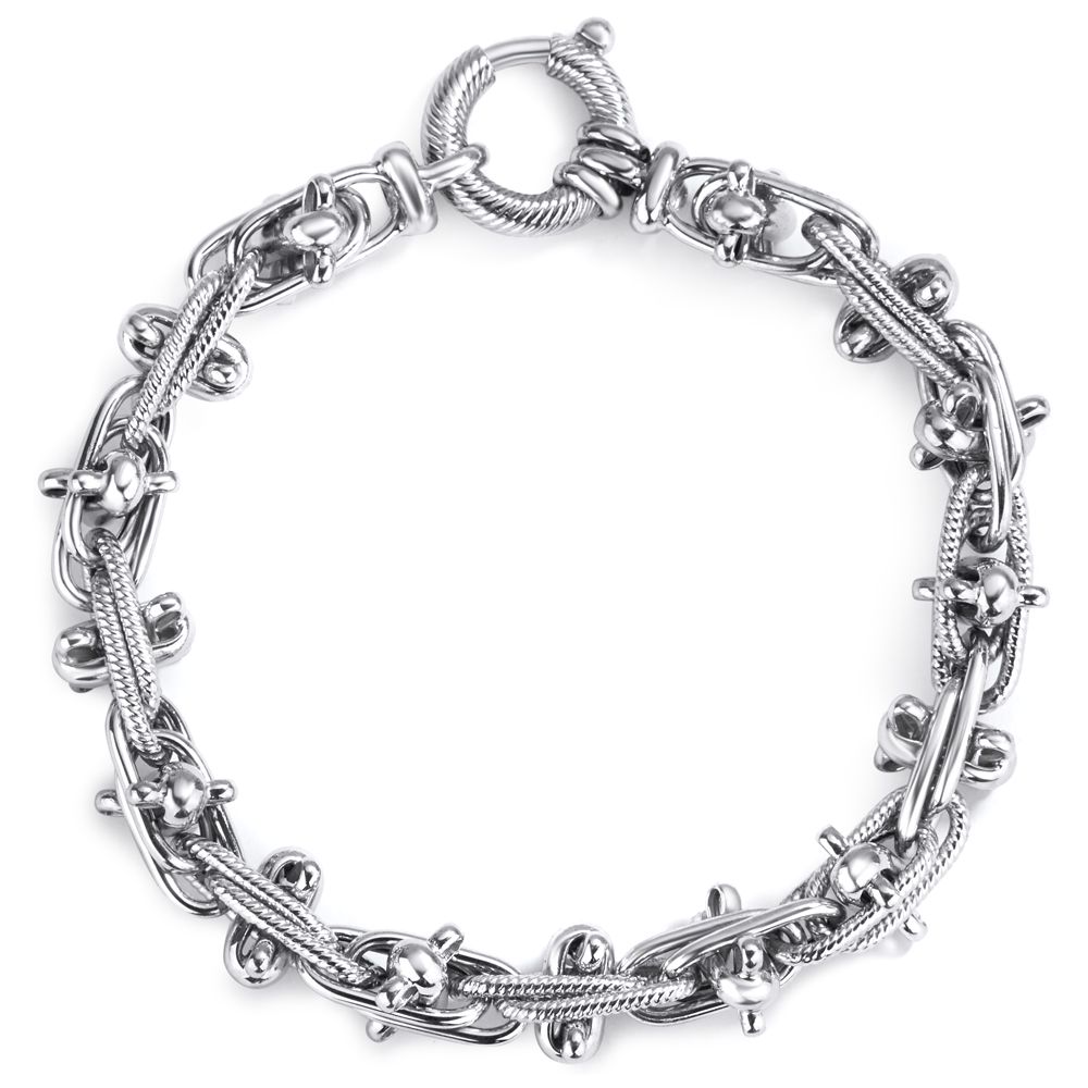 Double Oval-Link Textured Bracelet in 14k White Gold (6mm)