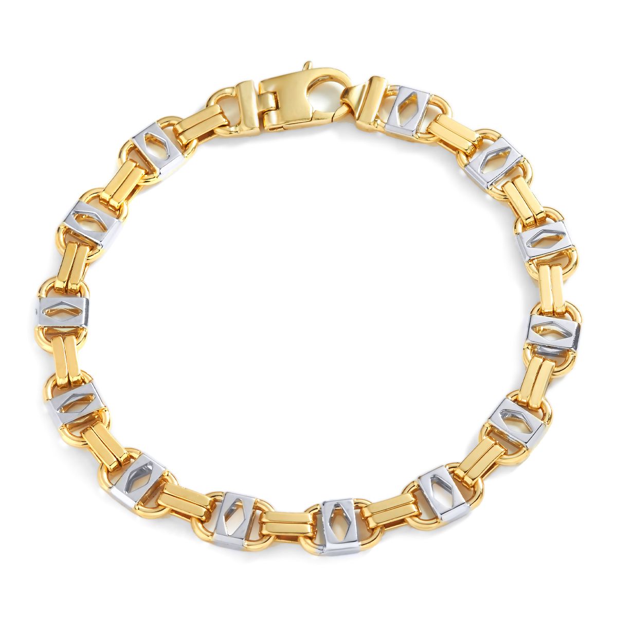 Two-Tone Fancy Lock-Link Bracelet in 14K Yellow and White Gold