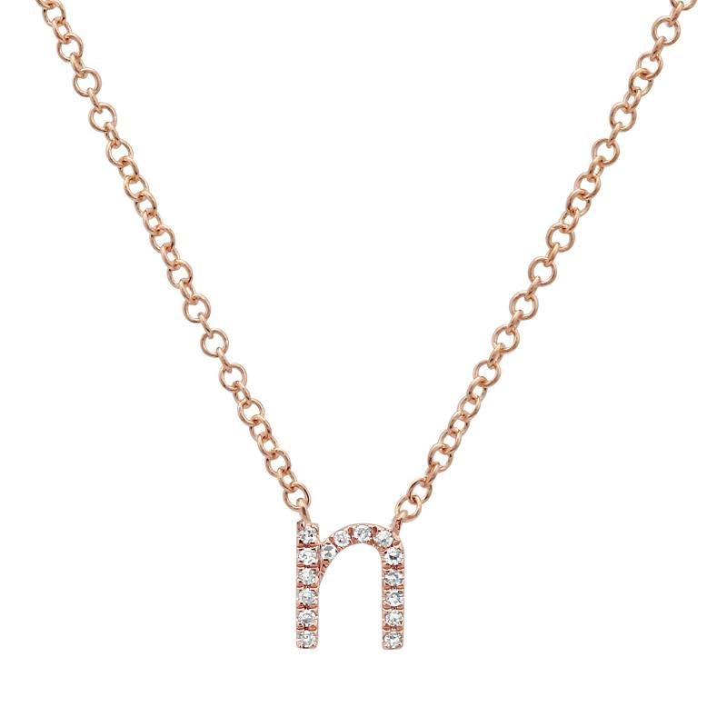 Petite Diamond "n" Initial Necklace in 14K Rose Gold