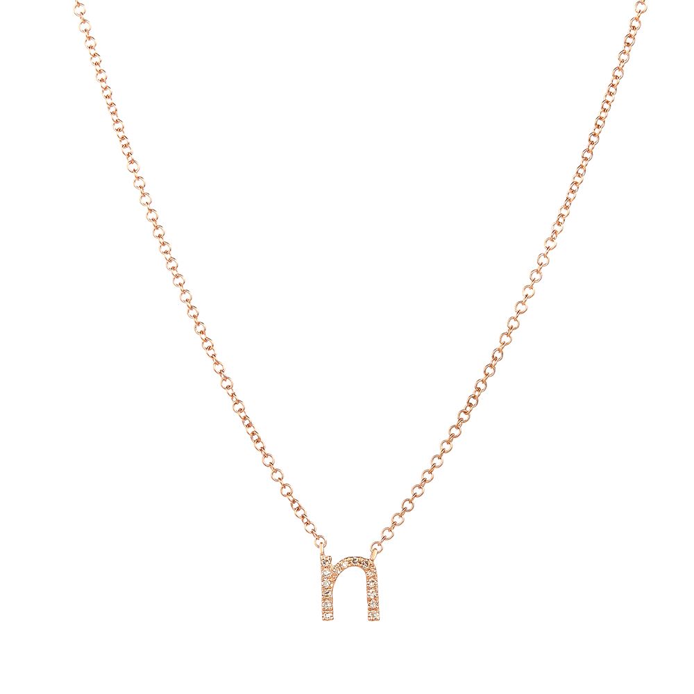 Petite Diamond "n" Initial Necklace in 14K Rose Gold
