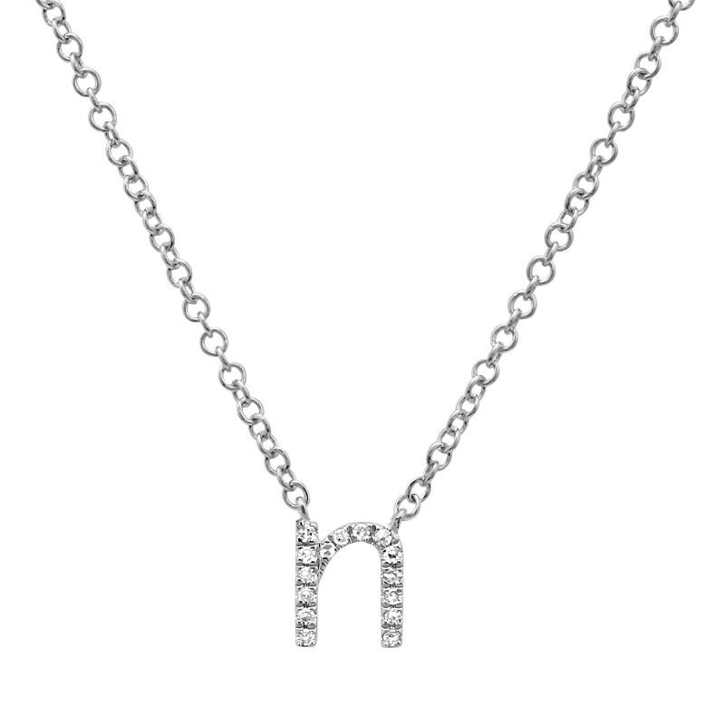 Petite Diamond "n" Initial Necklace in 14K White Gold