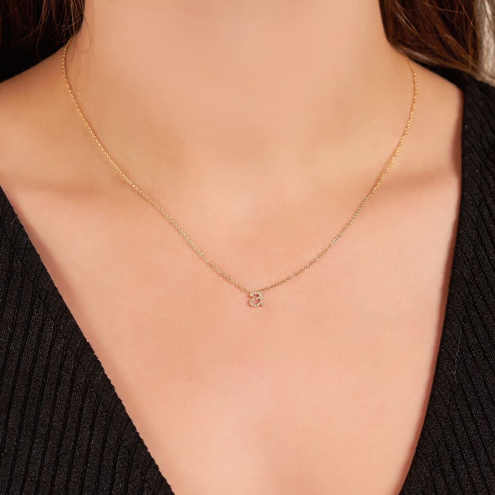 Petite Diamond "a" Initial Necklace in 14K Yellow Gold