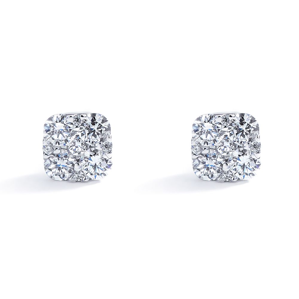 Petite Illusion Diamond Cushion Stud Earrings in 14K White Gold (0.36ct)