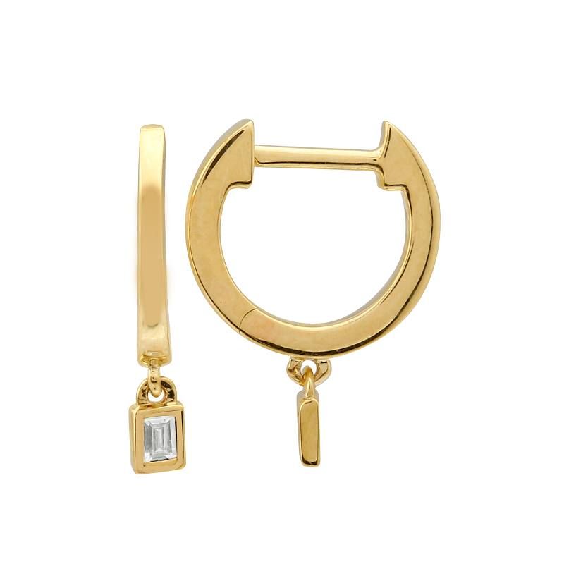 Mini Dangling Baguette Diamond Huggie in 14K Yellow Gold (0.05ct)