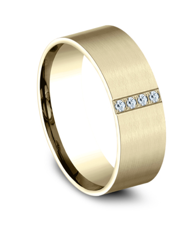 Comfort Fit Men's Vertical Diamond Row Matte Finished Wedding Ring in 18k Yellow Gold (0.08ct)