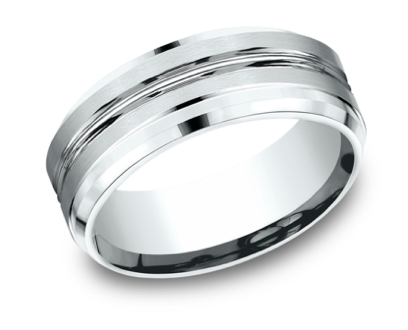Men's Comfort-Fit Drop Bevel Edge Wedding Band in White Gold (8mm)