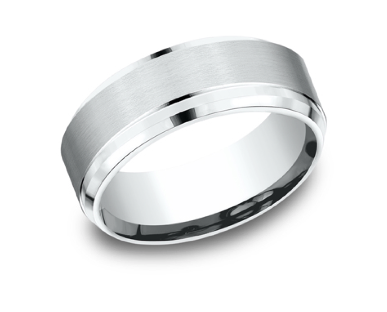 Men's Comfort-Fit Beveled Edge White Gold Wedding Band (7mm)