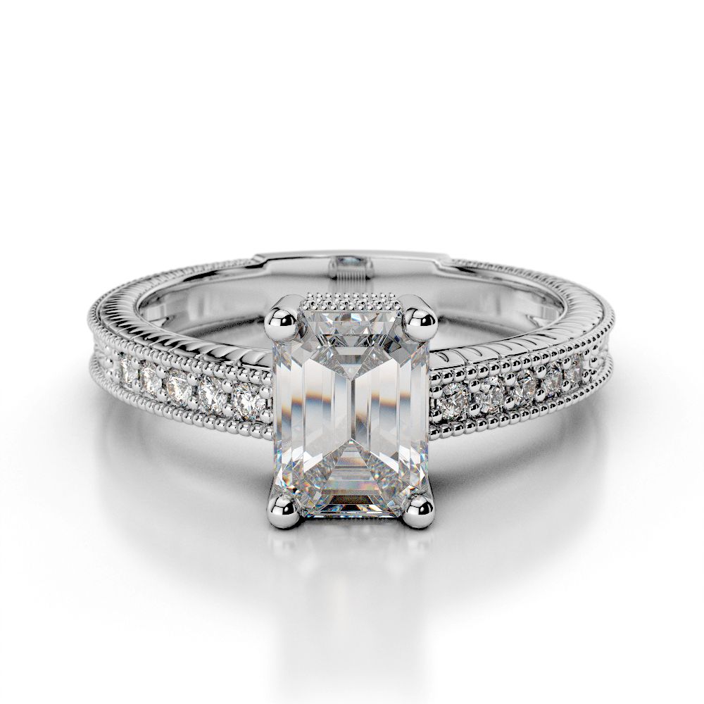 Hand Engraved Engagement Ring with Milgrain