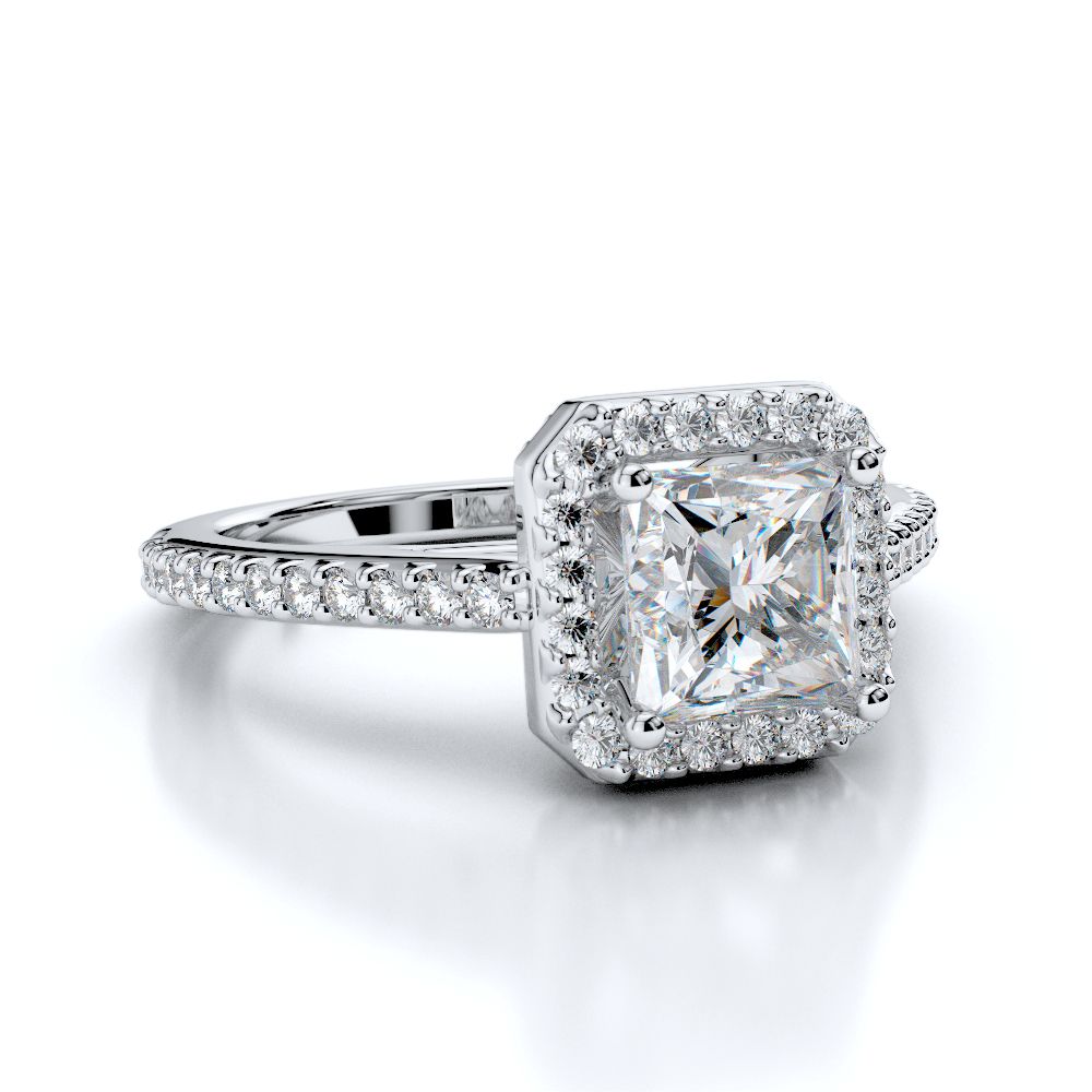 Asscher Diamond Halo Engagement Ring With Side Stones