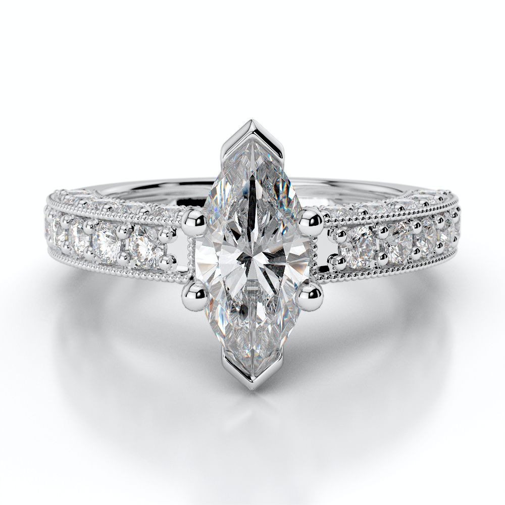 Diamond Engagement Ring With Milgrain Detail and Side Stones
