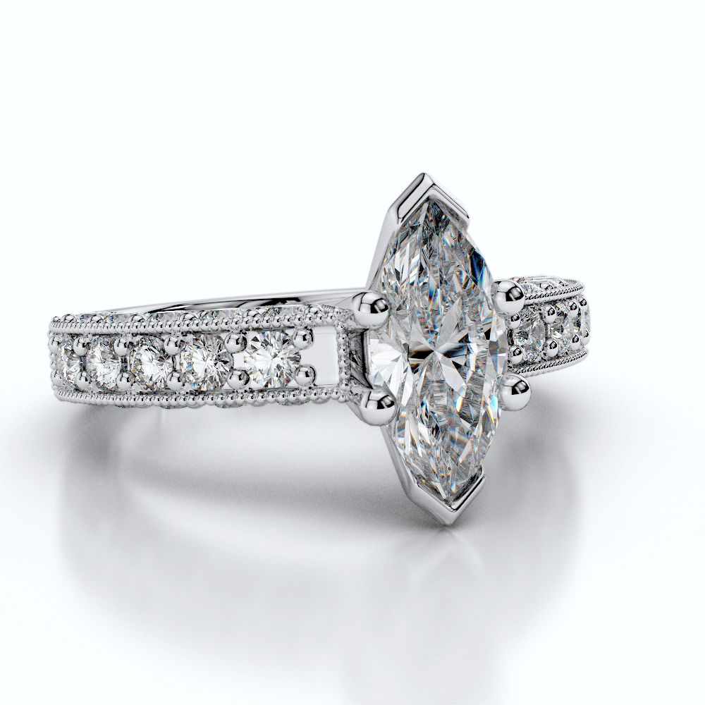 Diamond Engagement Ring With Milgrain Detail and Side Stones