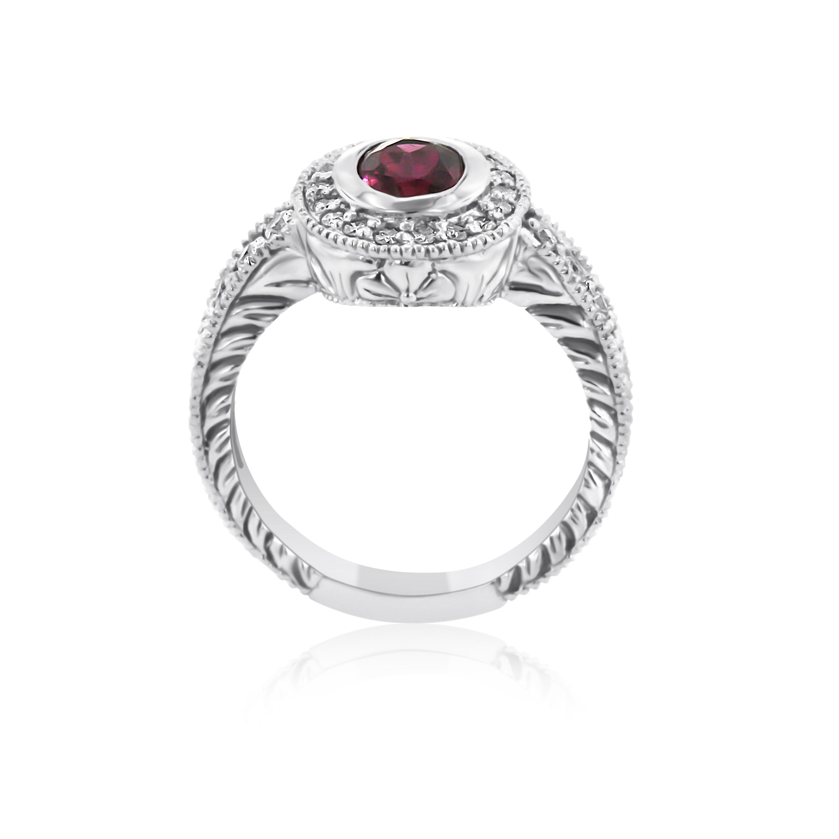 Vintage Pink Tourmaline and Diamond Milgrain Ring in 14K White Gold 