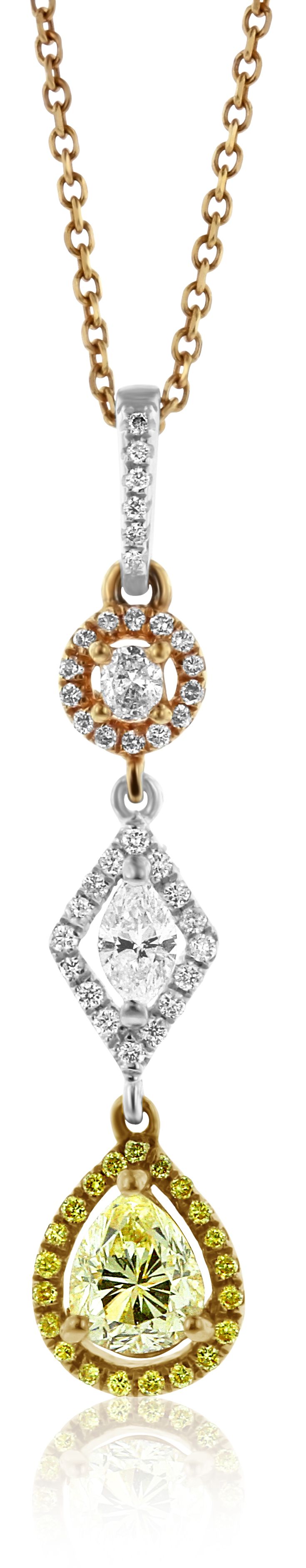Three-Stone Pink and Yellow Diamond Pendant in 18K White, Yellow and Rose Gold (1.12ct)