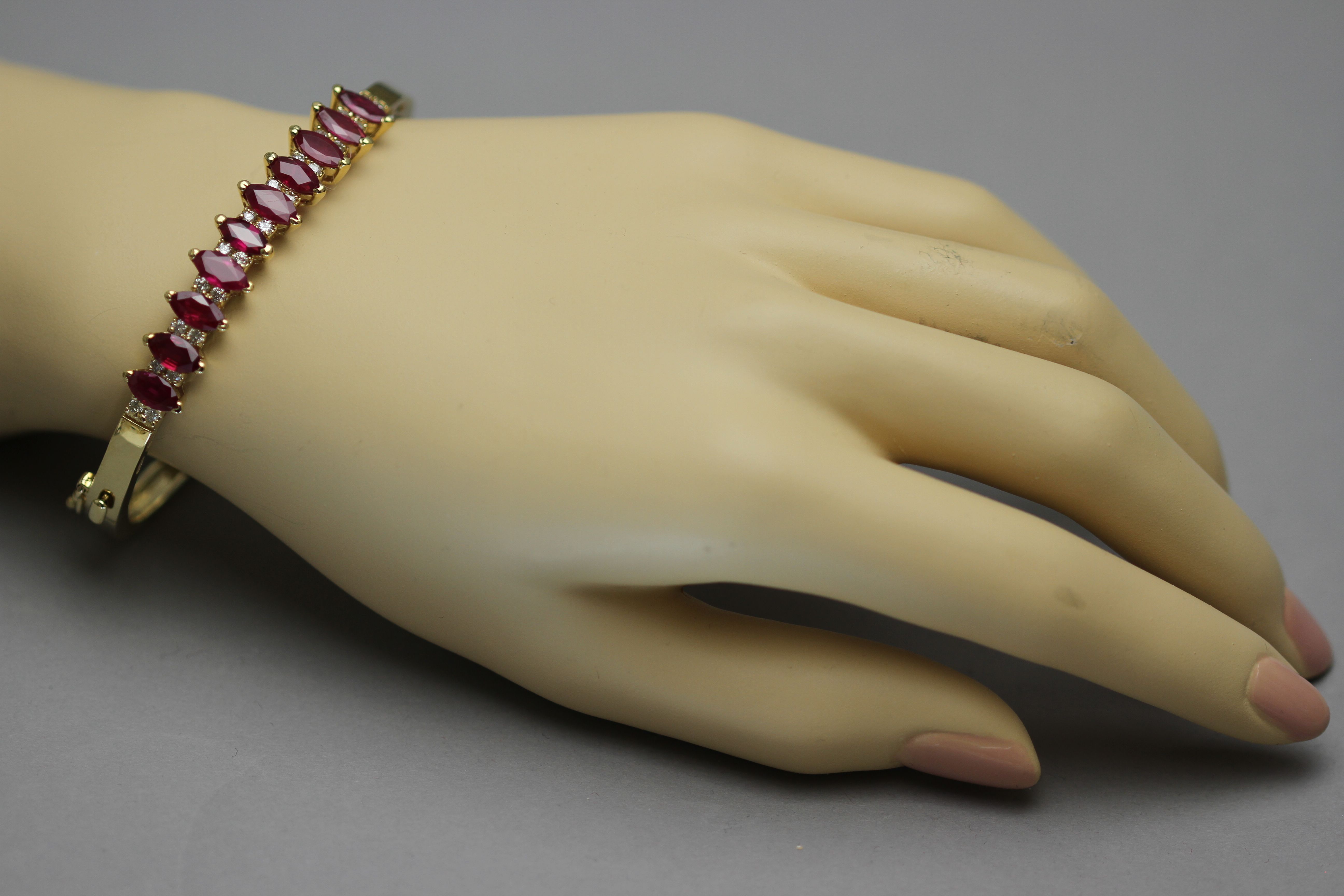 Marquise Ruby and Diamond Bangle in 14K Yellow Gold (7.00ct)