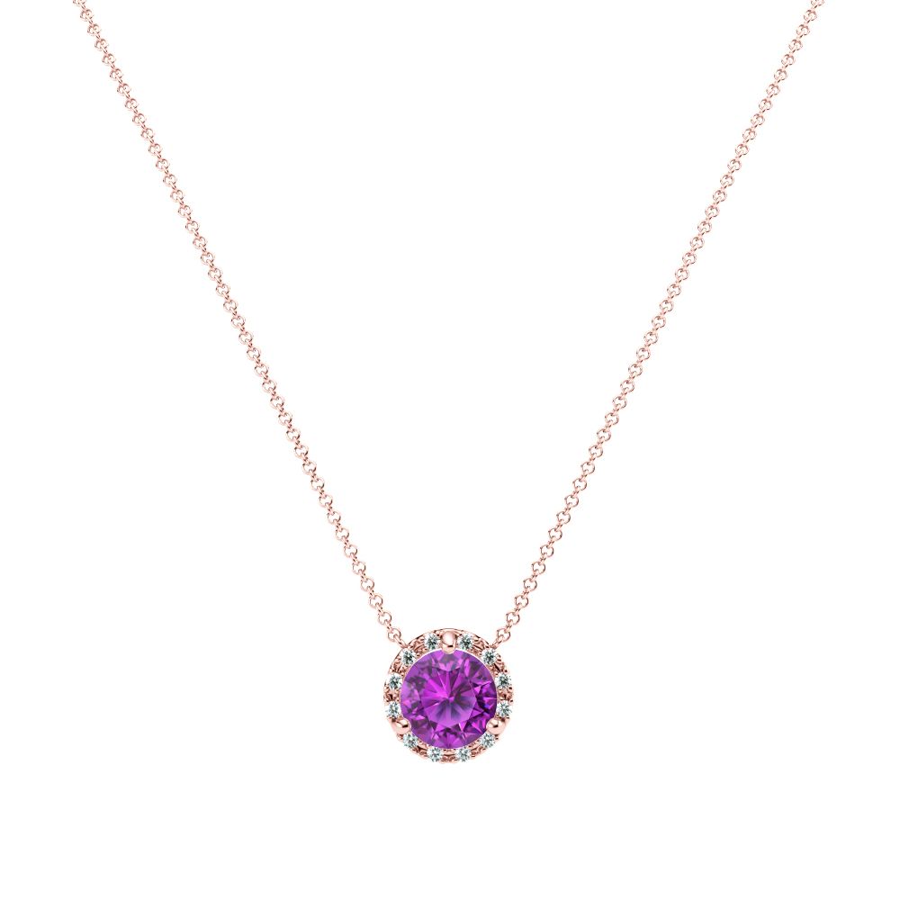 Amethyst Diamond Halo Pendant in 14k Rose Gold (8.3mm)