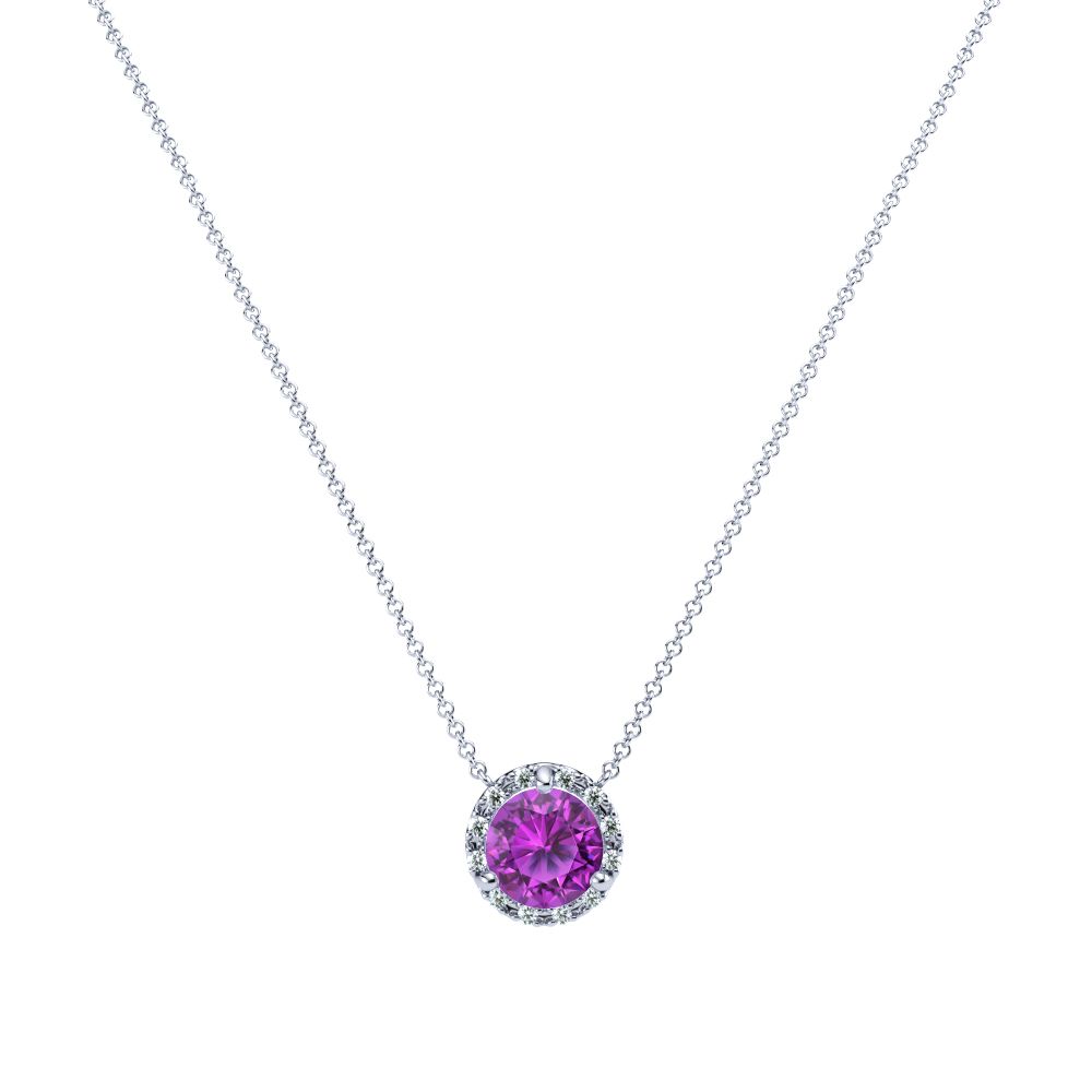 Amethyst Diamond Halo Pendant in 14k Gold (8.3mm)