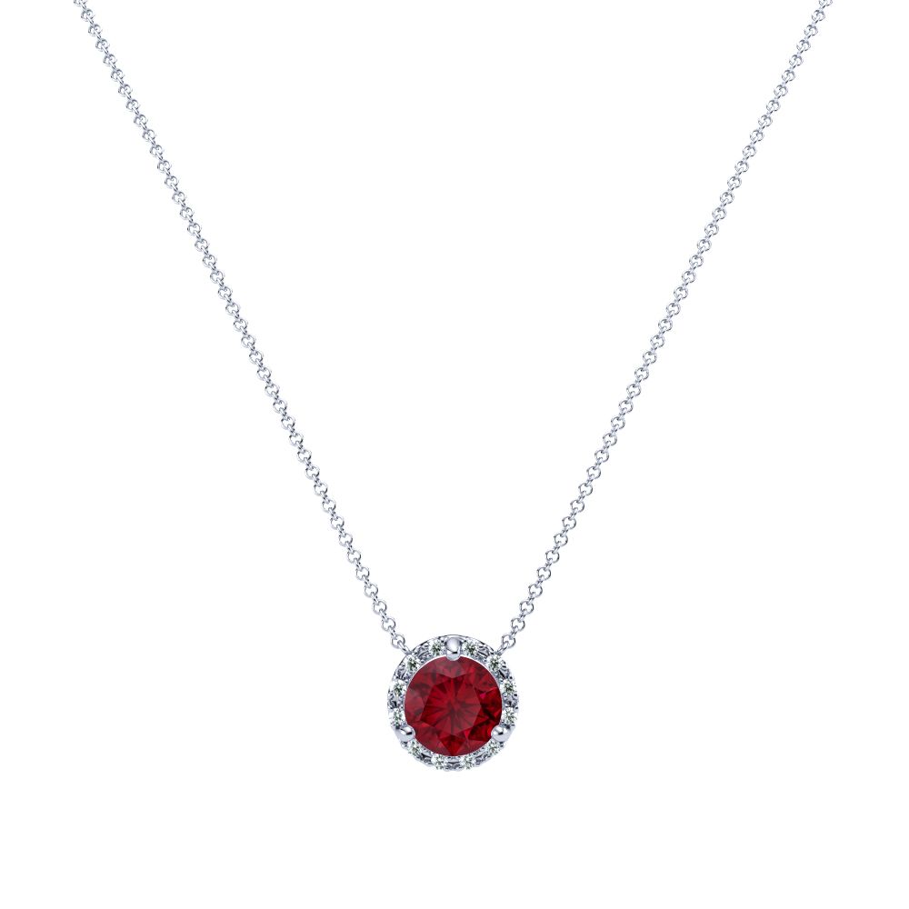 Garnet and Diamond Halo Pendant in 14k Gold (8.3mm)
