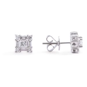 Square Shaped Diamond Stud Earrings in 18K White Gold (0.84ct)