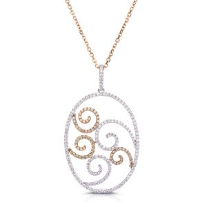 Tri-color Diamond Oval-Shaped Pendant in 14K White, Yellow and Rose Gold (1.46ct)