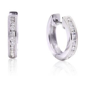 Petite Milgrain Hoop Earrings in 18K White Gold (0.31ct)