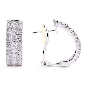Three-Row Diamond Huggie Earrings in 18K White Gold (2.52ct)