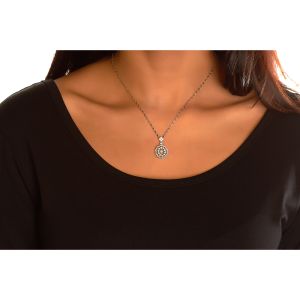 Double Circle with Floating Diamond Pendant in 18K White Gold (0.86ct)