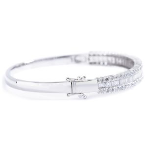 Round and Baguette Diamond Bangle in 18K White Gold (3.48ct)