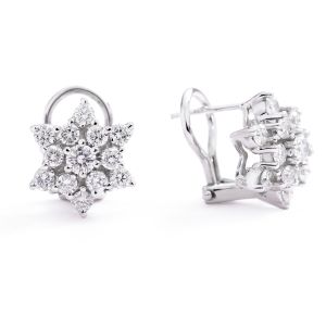 Diamond Flower Cluster Earrings in 14K White Gold (2.10ct)