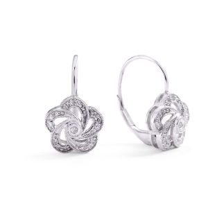 Vintage Inspired Flower-Shaped Huggie Earrings in 14K White Gold (0.13ct)
