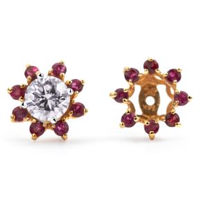 Round Ruby Gemstone Earring Jacket Earrings in 14K Yellow Gold (6mm)