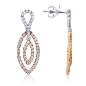 Tri-Color Diamond Teardrop Earrings in 18K White, Yellow and Rose Gold (1.60ct)