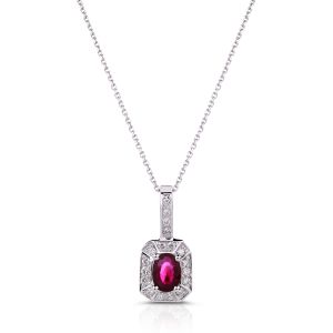 Oval Ruby and Diamond Pendant in 14K White Gold (7x5mm)