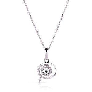 Diamond Evil Eye Pendant in 18K White Gold (0.17ct)