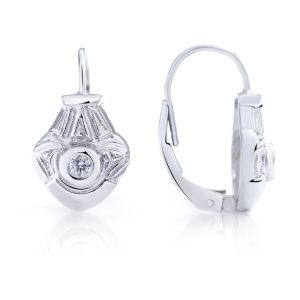 Diamond Antique Huggie Earrings in 14K White Gold (0.10ct)