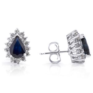 Pear Shaped Sapphire & Diamond Halo in 14K White Gold (7x5mm)